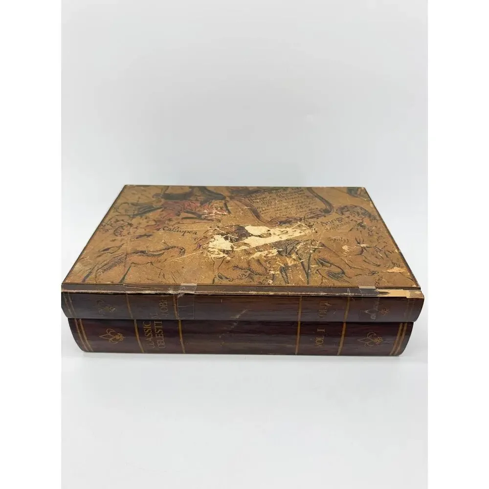 Vintage Japan Wooden Musical Jewelry Box Double Book Celestial Globe Working